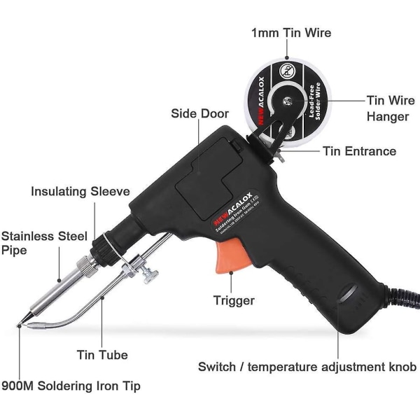 Loddepistol, 60W intern opvarmning Automatisk loddekolbe Send Tin med strømafbryder Svejsereparationsværktøj