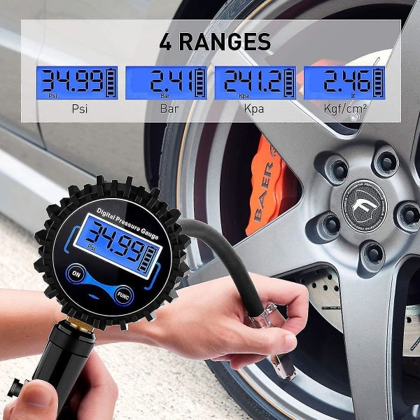 Digital dæktryksmåler 250 psi, meget nøjagtig digital dæktryksmåler med pumpepistol