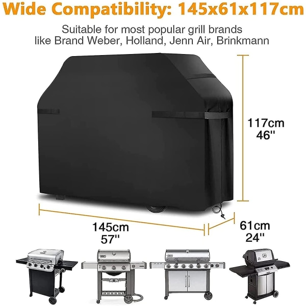 Vanntett grilltrekk, vindtett, rivebestandig grilltrekk med stropper og oppbevaringspose (145x61x117cm)