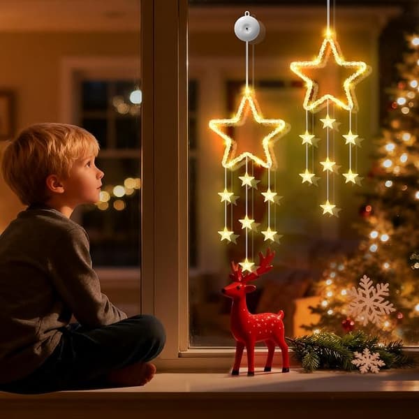 LED-stjerne julelys, 2-pakning, batteridrevet, med timer, 8 moduser; egnet for juledekorasjoner, fester og bryllup