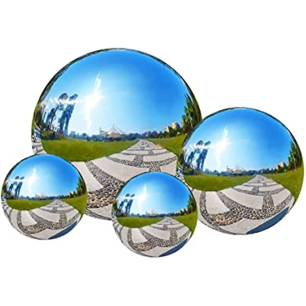 Youyijia 4st Gazing Balls 100-200mm Rostfritt stål spegel polerad reflekterande ihåliga boll Trädgård prydnad sfärer för hemma pool damm utomhus jul
