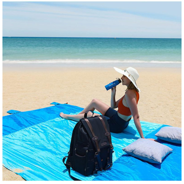 210x210 cm strandmåtte Picnic-tæppe med 4 pæle Sandtæt Vandtæt bærbar Ultralet let at pakke
