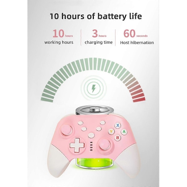 Switch Pro gamepad understøtter Switch-konsol med dobbelt motorvibration Spilkontroller understøtter PC win10 (Pink)