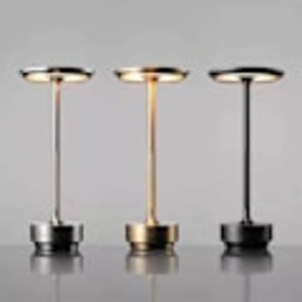 Trådløs bordlampe, dimbar, metall, USB-oppladbar - 1 stk - Sølv