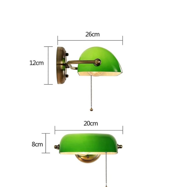 Banker Green glasvæglampe med justerbar skærm og kædekontakt til entré i soveværelset (grøn)