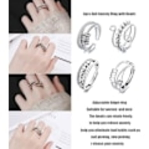 4 st Kvinnors Fidget Spinner Ringar Öppna Snurr Knogringar Stapelbara Ringar Justerbara Ringar Rostfritt Stål