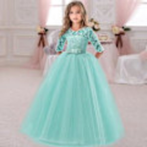 Jenters langermet selskapskjole Jenters brudekjole Sommer aftenkjole Blonde prinsessekjole light green 170cm
