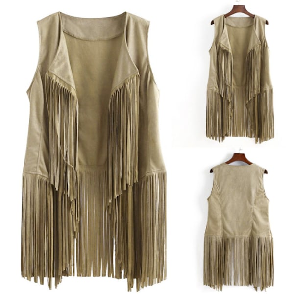 70'er Dame Toppe Denim Skjorte Disco Frynse Vest Jakke - Perfekt Grøn 3XL