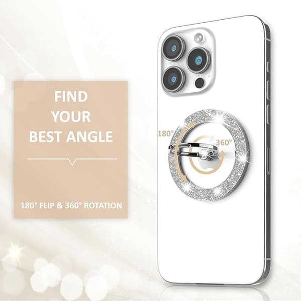Diamantglitter Magnetisk Telefonringholder, Sammenleggbart Skrivebordsstativ for iPhone Android Universell Bruk Rose gold