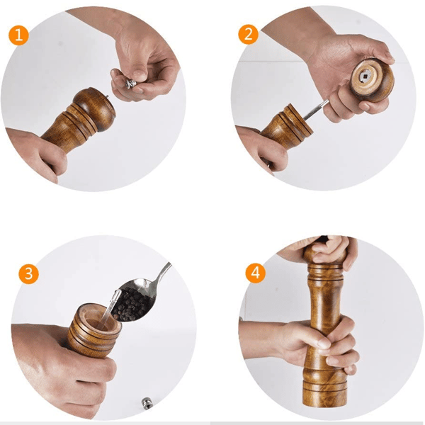 Salt- og peberkværne, egetræs salt- og pebermøller med keramisk rotor, primær egetræfarve 20 cm