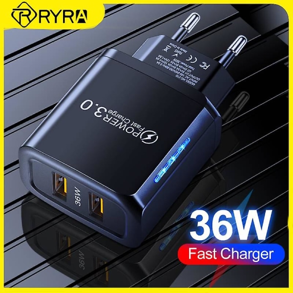 Ryra 36w Laddare 2 Portar Väggkontakt För Smartphones Och Surfplattor Dubbel USB Snabbladdning