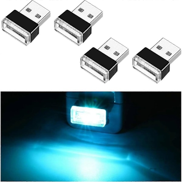 4 stk. USB LED billampe, Mini USB billampe, Plug-in USB Interface Bagagerumsstemningslys Bærbart Natlys Ice blue