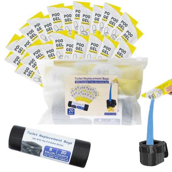 40-pack 8 gallon bärbara toalettbytespåsar med absorberande gel, läckagesäkra luktfria campingavfallspåsar