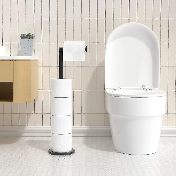 Toalettrullholder, frittstående, rustfritt stål papir for 5 papir, toalettpapirstativ svart