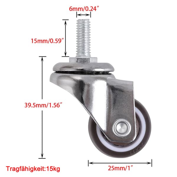 4-pack Transportrullar Set Svängbara hjul, 25mm Möbelhjul