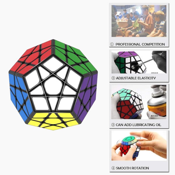 Megaminx 3x3 nopeuskuutio, dodekaedrinen taikakuutio, nopeuskuutio joululahja lapsille ja aikuisille, musta