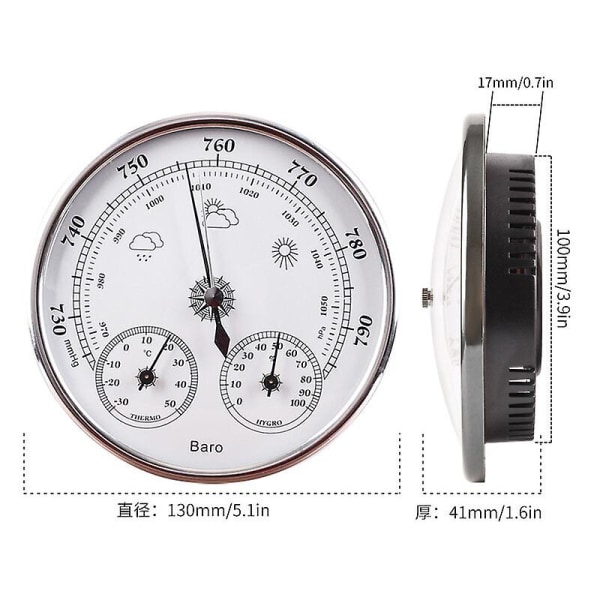 Barometer väderstation med barometer och hygrometer termometer 3 i 1 inomhus och utomhus väggmonterad analog väderstation 134.1cm Guld 1 st.