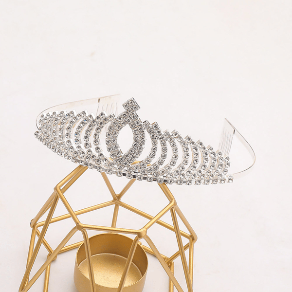 Dam Elegant Glänsande Strass Krona Hårband Tiara, Silver
