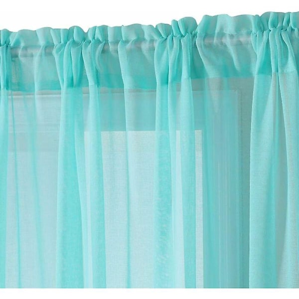 Tunge polyester voile-gardiner med spenner for soverom, stue, 140x280cm, turkis