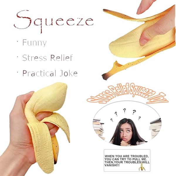 2-pack banan squishy stressleksak, långsamt stigande klämleksak för ångestlindring
