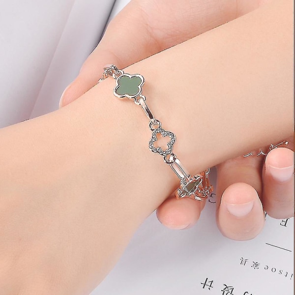 Alloy Bracelet Four Leaf Clover Rhinestones, Bracelet Rose Gold Plated, Women's Lucky Clover Bracelet With Diamonds 19+5cm