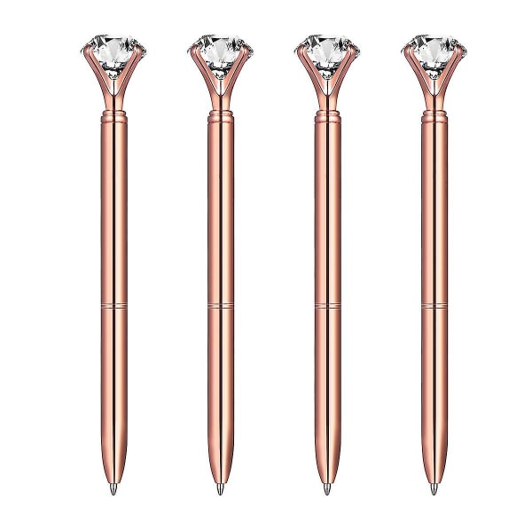 Nuolux 4 stk pen med stor diamant krystal metal kuglepen Skole kontorartikler (rosaguld)