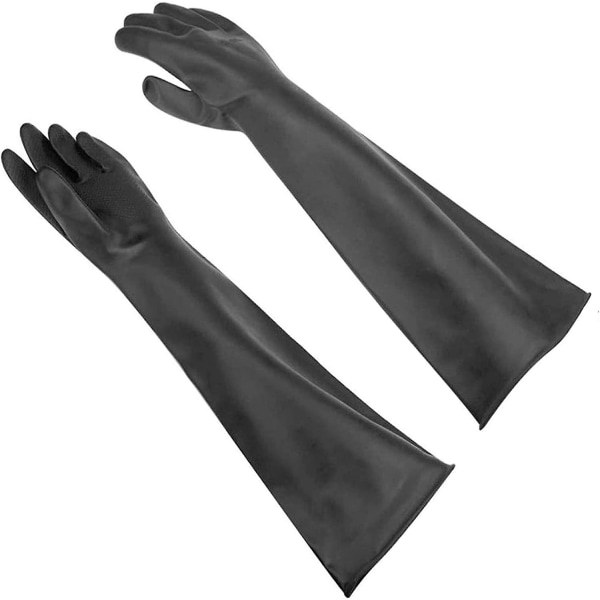 Industriel sikkerhedsgummi kemikalieresistente latexhandsker, lange beskyttelseshandsker, sorte kraftige handsker 1 par