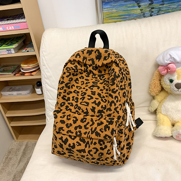 Dame Piger Rygsæk Leopard Print Stor Kapacitet Lynlås Mode Skole Rejse Rygsæk