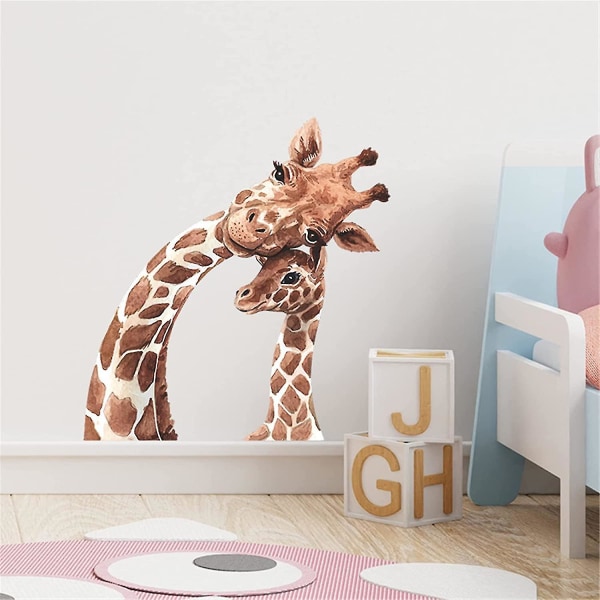 Realistinen söpö äiti ja pikku kirahvi eläin irrotettava seinätarra kuori ja kiinni seinäkoristelu lastenhuoneeseen baby makuuhuoneeseen leikkihuoneeseen olohuoneeseen Wa
