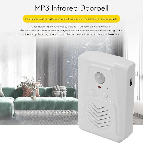 Sensorrörelse Dörrklocka Switch Mp3 Infraröd Dörrklocka Trådlös Pir Rörelsesensor Röstmeddelande Välkommen