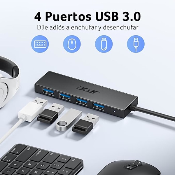 USB 3.0 HUB, Ultratunn 4-portars USB 3.0-adapter, lämplig för PC, bärbara datorer, tangentbord, möss, hårddiskar, etc. MacBook Pro/Air, 60cm