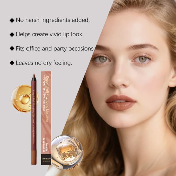 Zephoco Plumping Lipliner, Pinkbrun Læbeblyant, Glat Læbemakeup med Høj Pigmentering