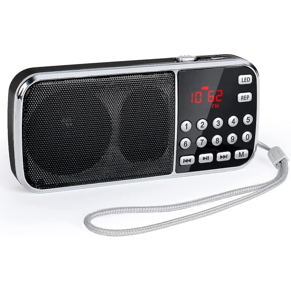 Liten radio med Bluetooth, bærbar radio med kraftige basshøyttalere, digital radio med oppladbart batteri, LED lommelykt1191