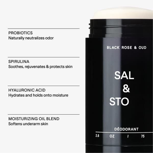 Salt & Stone Deodorant Stick, Black Rose & Oud, langvarig kontrol af lugt under armene
