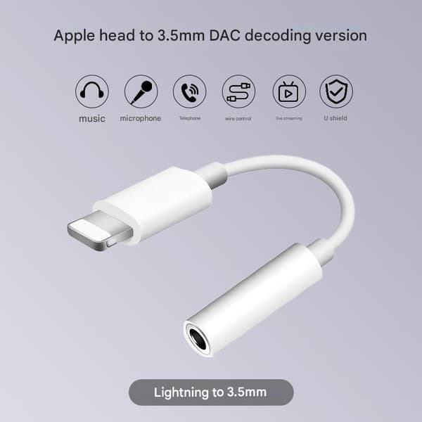 Lightning til 3,5 mm AUX - iPhone / Apple - Hovedtelefonadapter (Hvid)