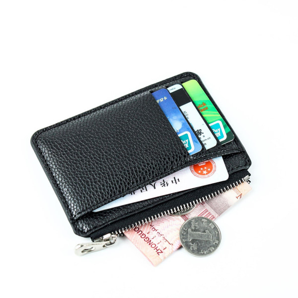 Yksivärinen kuvioitu Pu vetoketjullinen korttipidike Mini kolikkokukkaro Miesten lompakko