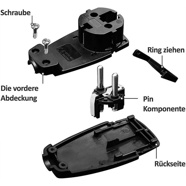 2 stk. Sort Schuko Vinklet Stik Fladt, Schuko Fladt Stik 250 V (16 A), Schuko Stik, Schuko Stik Fladt, Eu Stik