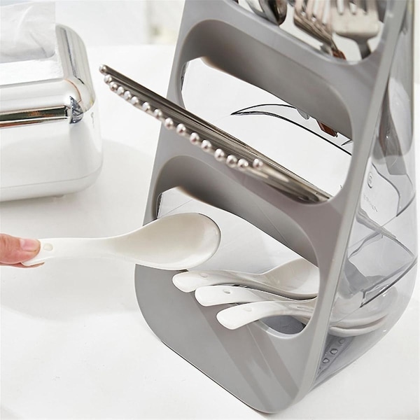 Multi-functional Kitchen Storage Rack For Utensil & Silverware Drainer Holder, Forks, Spoons, Knives, Napkins Gray