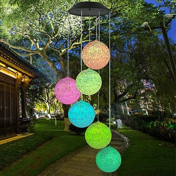 Solar Windspiele Kugel Licht Färgskiftande 6 LEDs Hngelampe Lichterkette Kristalle Pendelleuchten Fr Garten, Veranda Dekoration, Balkon (bunt)1627
