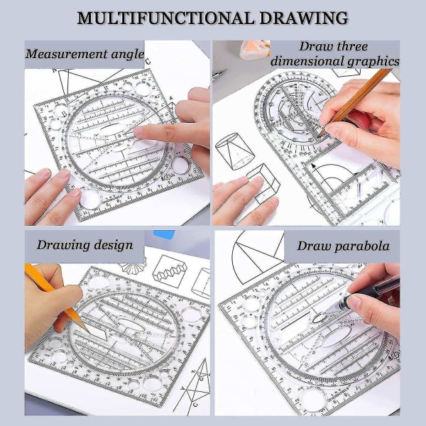 4 stk Multifunktionelt geometrisk lineal Tegneværktøj Plast Linealsæt Matematik Måling Tegning