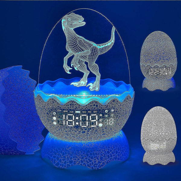 2023 Ny Dinosaur Egg Alarmklokke/natt Lys/Vuggevise Lyd Maskin/Bluetooth Høyttaler 4-i-1, Fjernkontroll Multi Colors & Music Voice, Cool Dinosaur