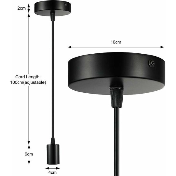 Set med 2 metall taklampa, E27 lamphållare med kabel, 100 cm pendelkabel, upphängningskabel, perfekt för takbelysning, svart