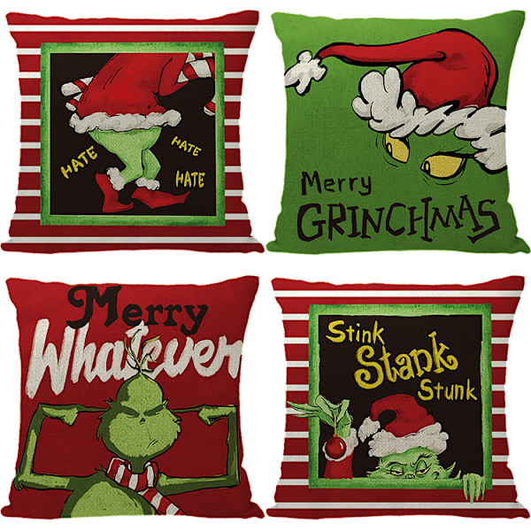 45x45cm Juleputetrekk med Grinch-motiv til julepynt, sofa, seng og bil 13