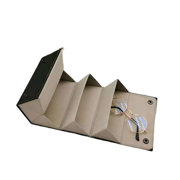 Foldbar opbevaringsboks af polyurethan til 4 solbriller, 4 rum