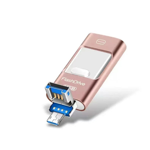 Flash Drive til iPhone 128GB, 4 i 1 USB C Form Hukommelseskort, Foto Hukommelse Ekstern Lager Thumb Drive til iPhone iPad Android Computer, Pink