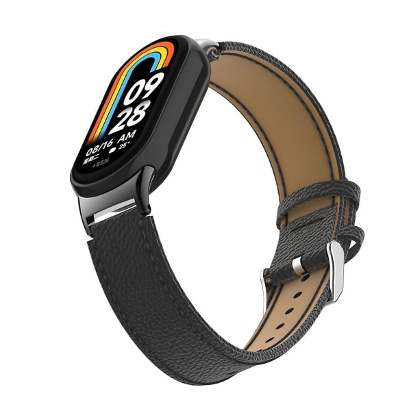 For Xiaomi Bracelet 8 Pu Læder Rem Hurtig Udskiftning Sport Rem Metal Hoved Rem Til Mi Band 8 Tilbehør