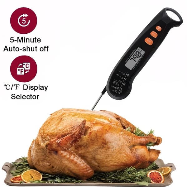 Sammenleggbart digitalt mattermometer med sonde, BBQ- og baketermometer med bakgrunnsbelysning og maks/min-registrering