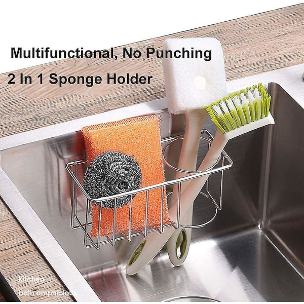 Strømlinet vask-organisation: 2-i-1 svamp og børsteholder til køkkenvask Caddy