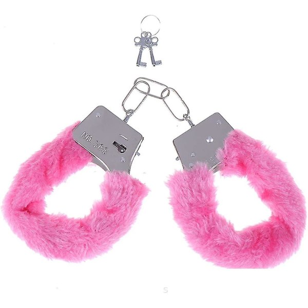 1 stk metalhåndjern, legetøj til børn med 2 nøgler Festartikler Tøjtilbehør Håndjern (plys pink)