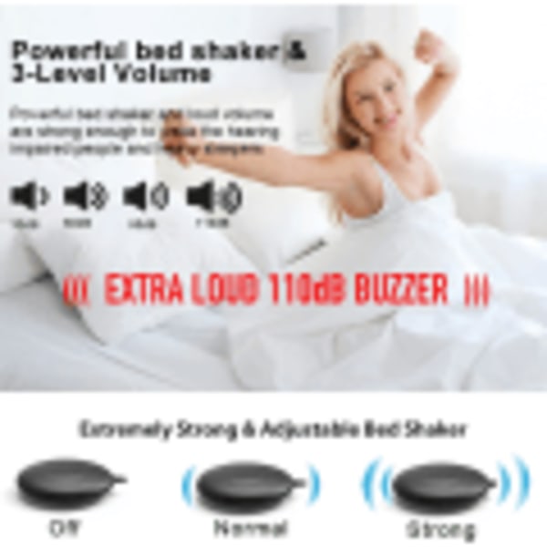 A5 superstark vibrationsväckarklocka + superhög väckarklocka, lämplig för personer som sover tungt/döva/hörselskadade, superstor display white